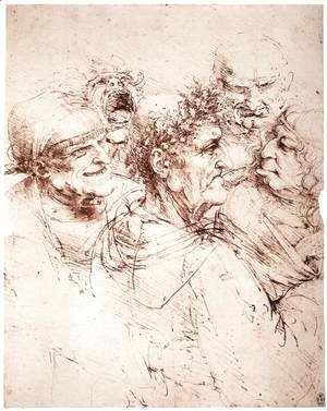 Leonardo Da Vinci - Study Of Five Grotesque Heads