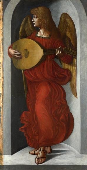 An Angel in Red with a Lute