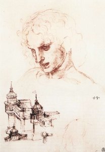 Study of an apostle's head and architectural study 1494-98