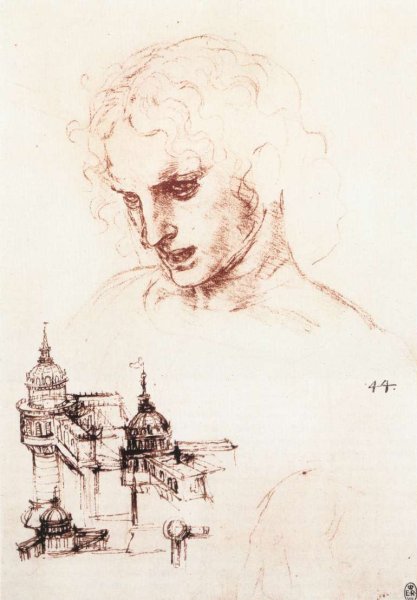 Study of an apostle's head and architectural study 1494-98