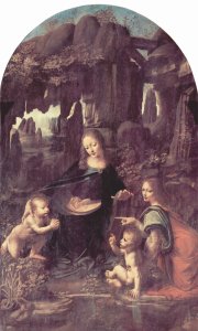 Madonna of the Rocks, Scene Mary with baby Jesus, John the Baptist as a child and an angel 2